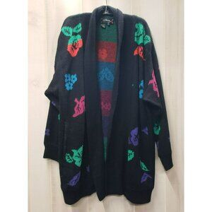 Vintage JJ BROWNE Long Cardigan Sweater Floral, Sz M, 80s 90s Flower Valley Girl